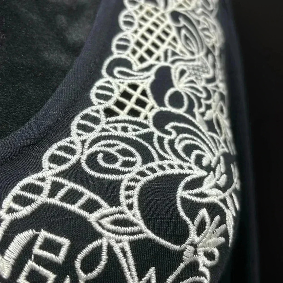 Emily Danielles Embroidered V-neck,peplum, crisscross V-back long sleeve top - Picture 2 of 12